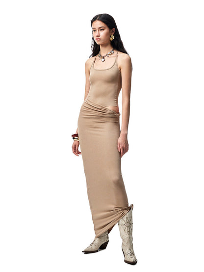 Large Round-Neck Knot Acetate Tank Top &amp; Skirt Set