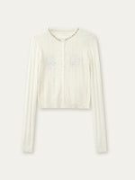 Handmade Rhinestone Collar Rose-Embroidered Knitted Cardigan
