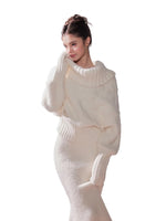 Oversized Turtleneck Off-Shoulder Sweater & Skirt Set