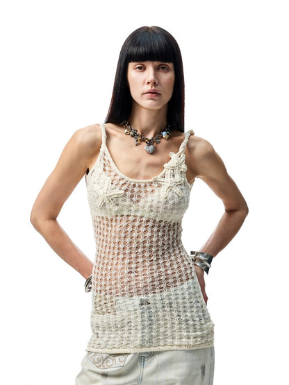 Handcrafted Starfish Knit Tie-Back Tank Top