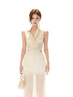 Draped Halter Midi Dress