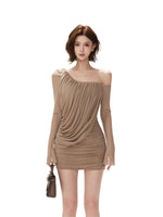 One-Shoulder Ruched Mesh Dress
