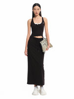 Contrast Color Fake Two-piece Waist Hollow Dress