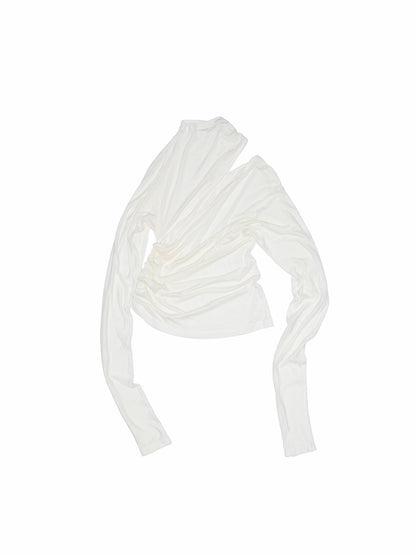 Draped Lyocell Wool Cutout Blouse