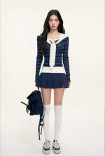 Striped Shawl Collar Knit Top