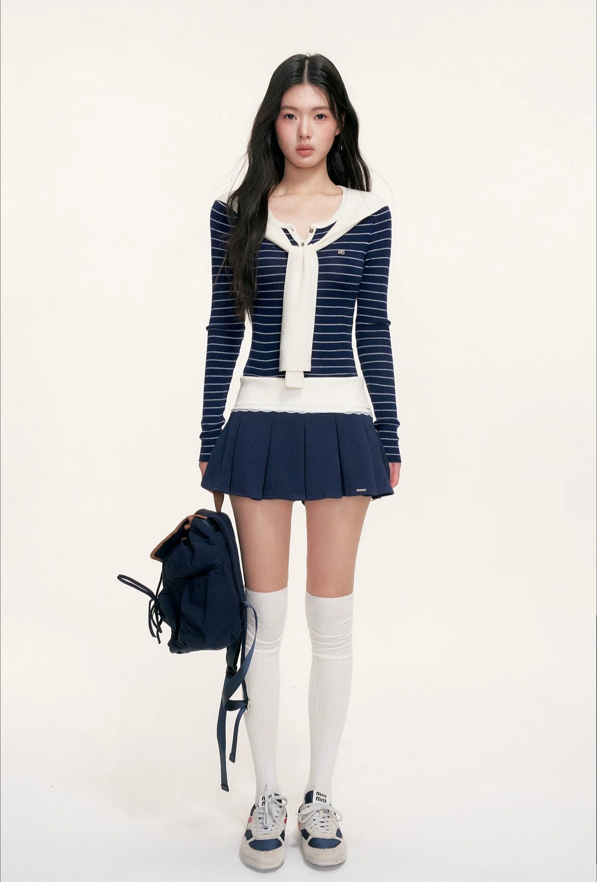 Striped Shawl Collar Knit Top