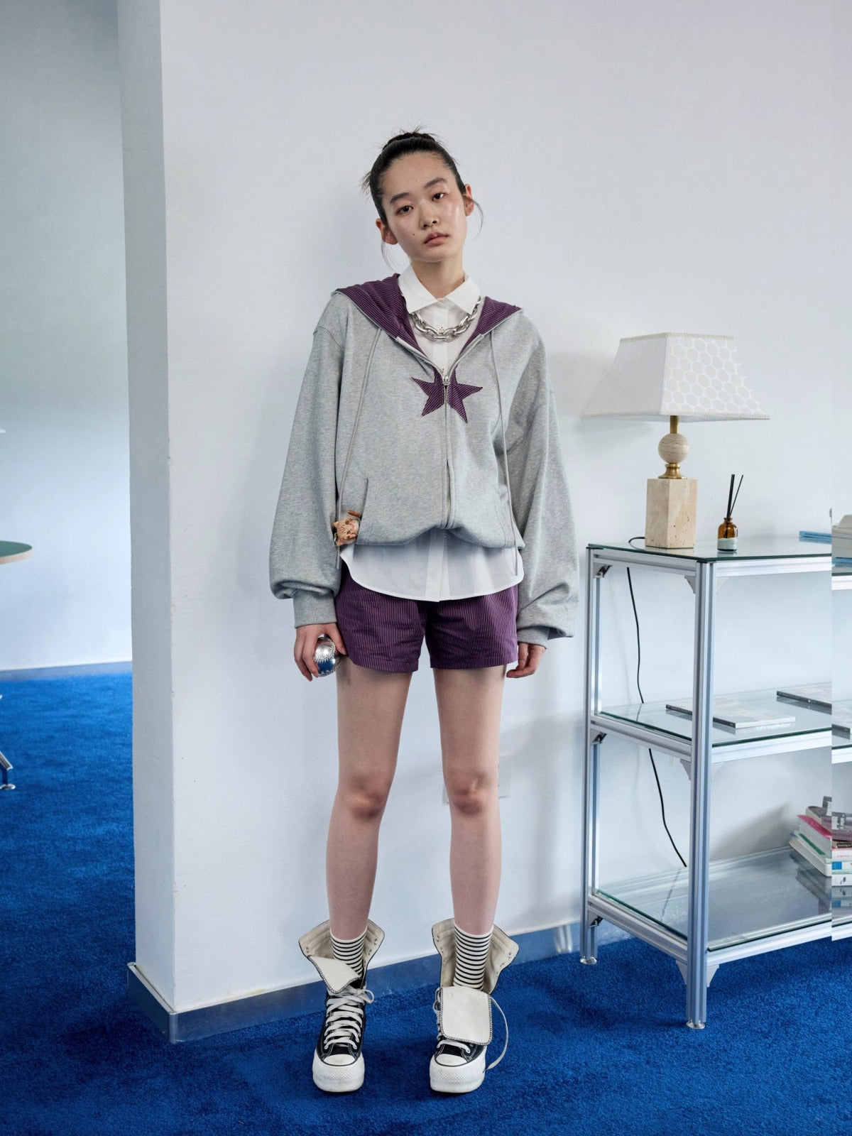 Oversized Star Panel Balloon Hem Hoodie