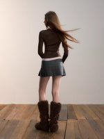 Gray Plaid Double Waist Pleated Skirt