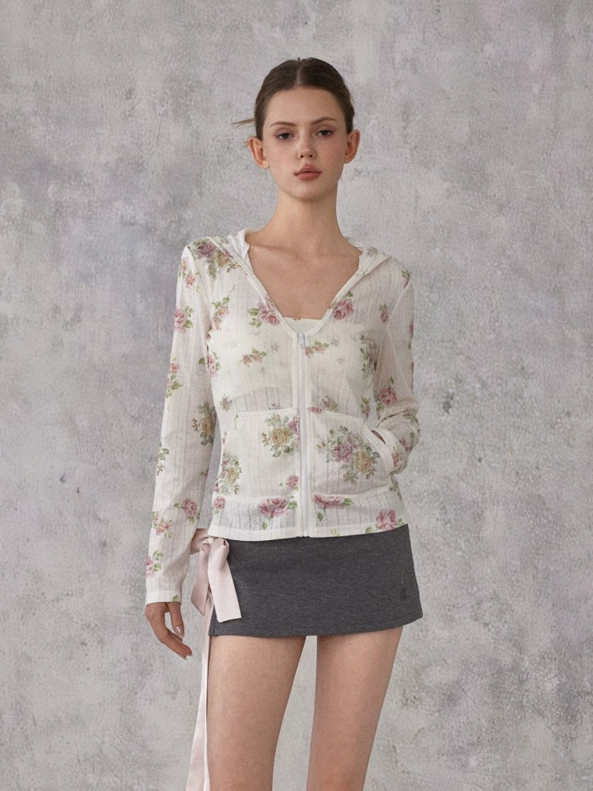 Floral Logo Zip Cardigan