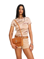 Compass Badge Patina Leather Shoulder Bag Medium Caramel Patina
