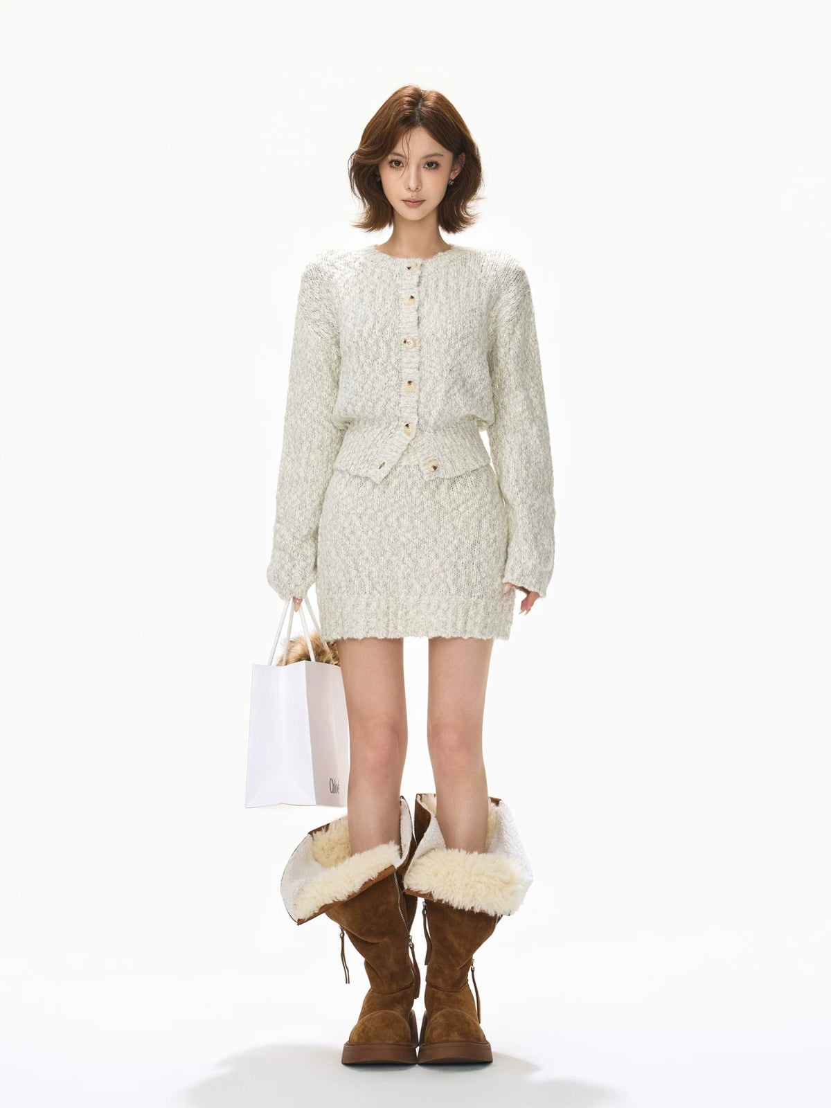 Wool Knit Cardigan &amp; Skirt Set