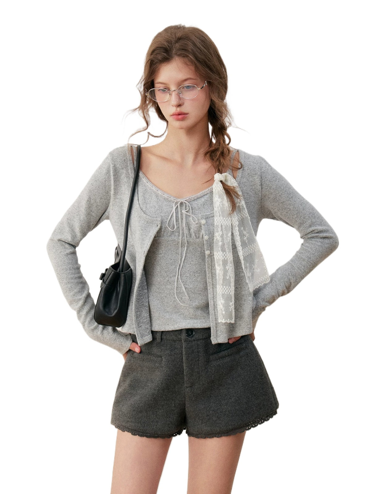 Velvet Tie Front Knit Layered Set