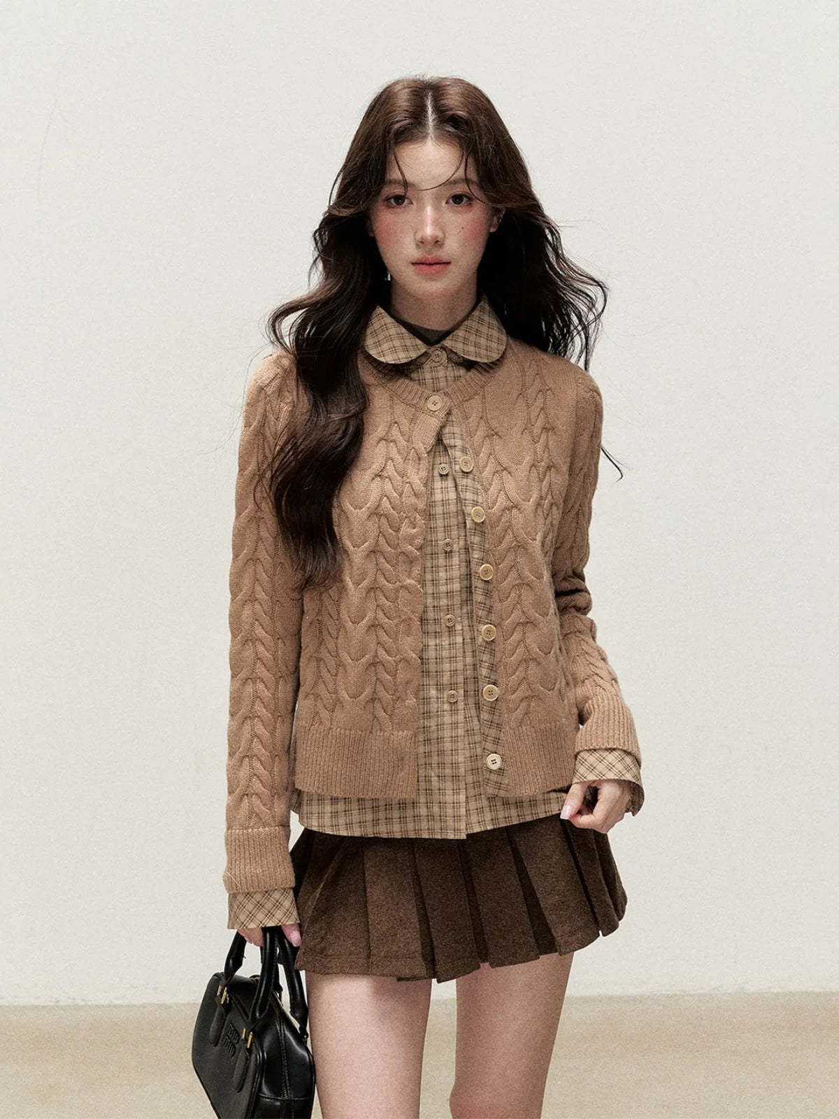 Peter Pan Collar Layered Knit Cardigan
