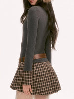 Gray Plaid Knit Midi Dress