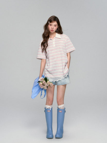 Floral Striped Polo Shirt