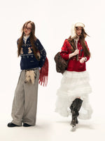 Red Snowflake Bunny Print Knit Cardigan