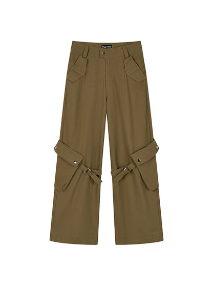 Khaki Loose-fit Cargo Straight-leg Pants