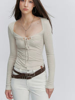Drawstring Cutout Top