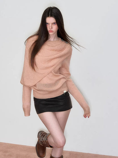 Asymmetrical Shawl Knit Sweater