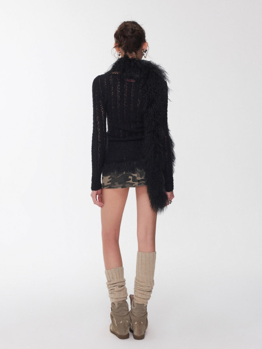 Ombre Shearling Wool Long Scarf