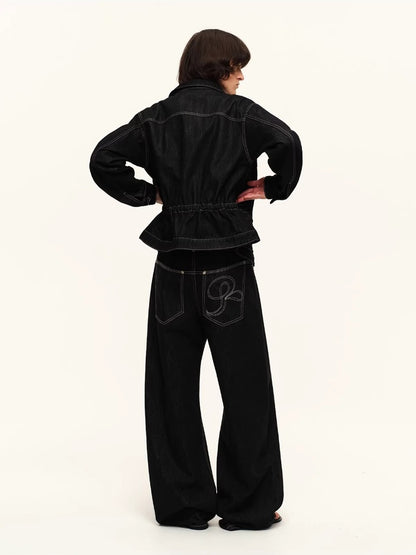 Asymmetric Button Straight Jeans