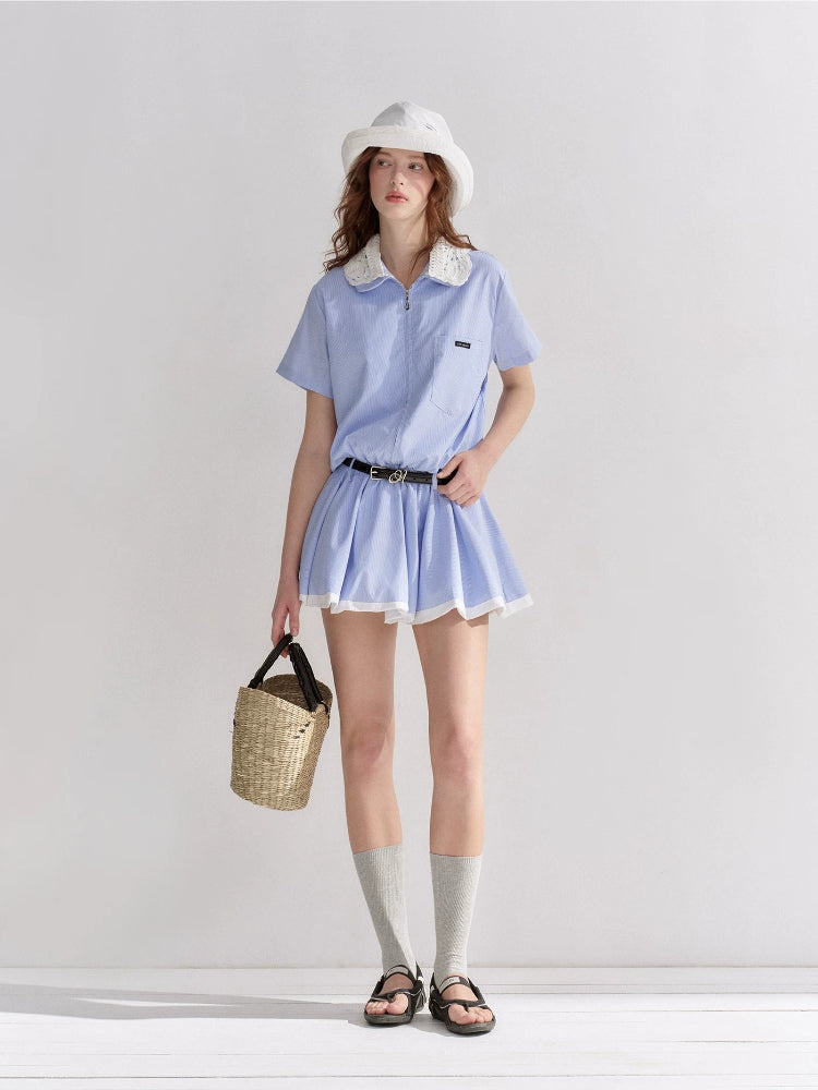 Lace Collar Stripe Bubble Dress