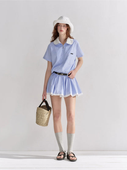 Lace Collar Stripe Bubble Dress
