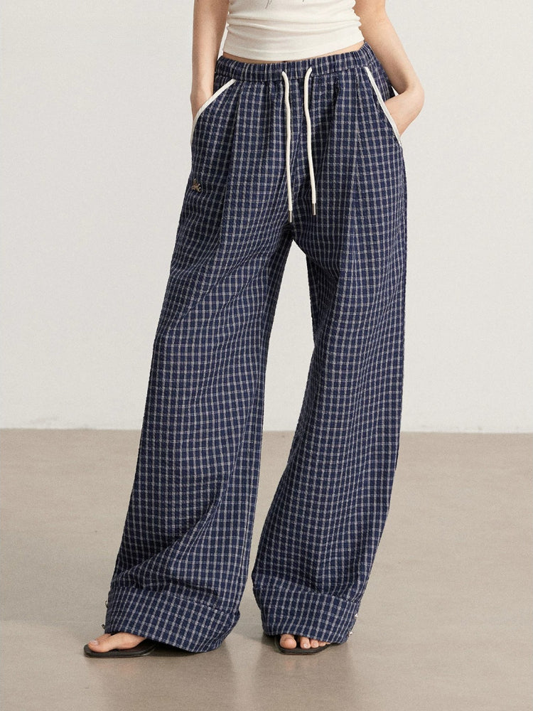 Plaid Folded Wide-Leg Pants