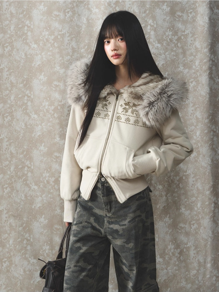 Vintage Rhinestone Graphic Hoodie Jacket