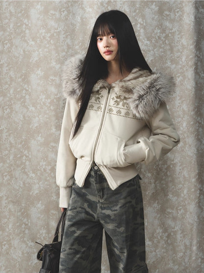 Vintage Rhinestone Graphic Hoodie Jacket