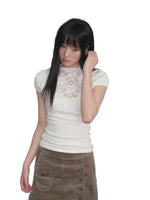 Beige Lace Mesh Top