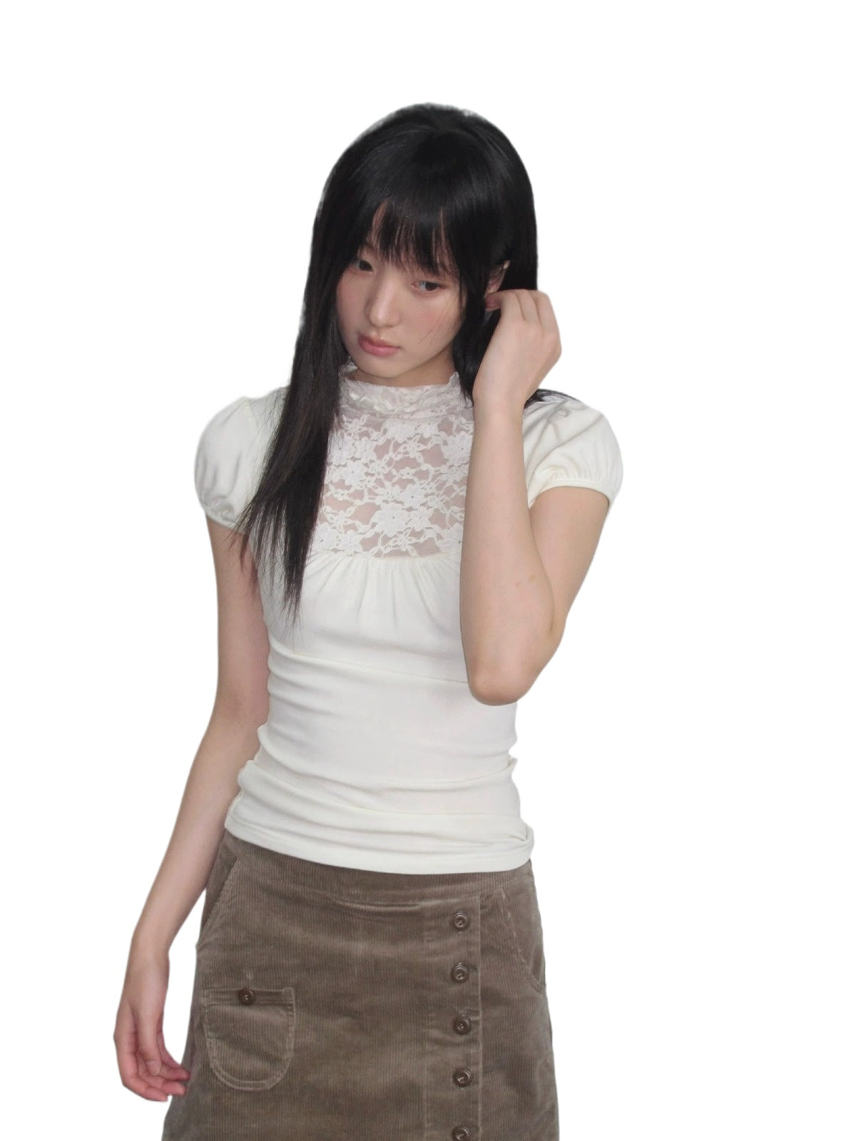 Beige Lace Mesh Top