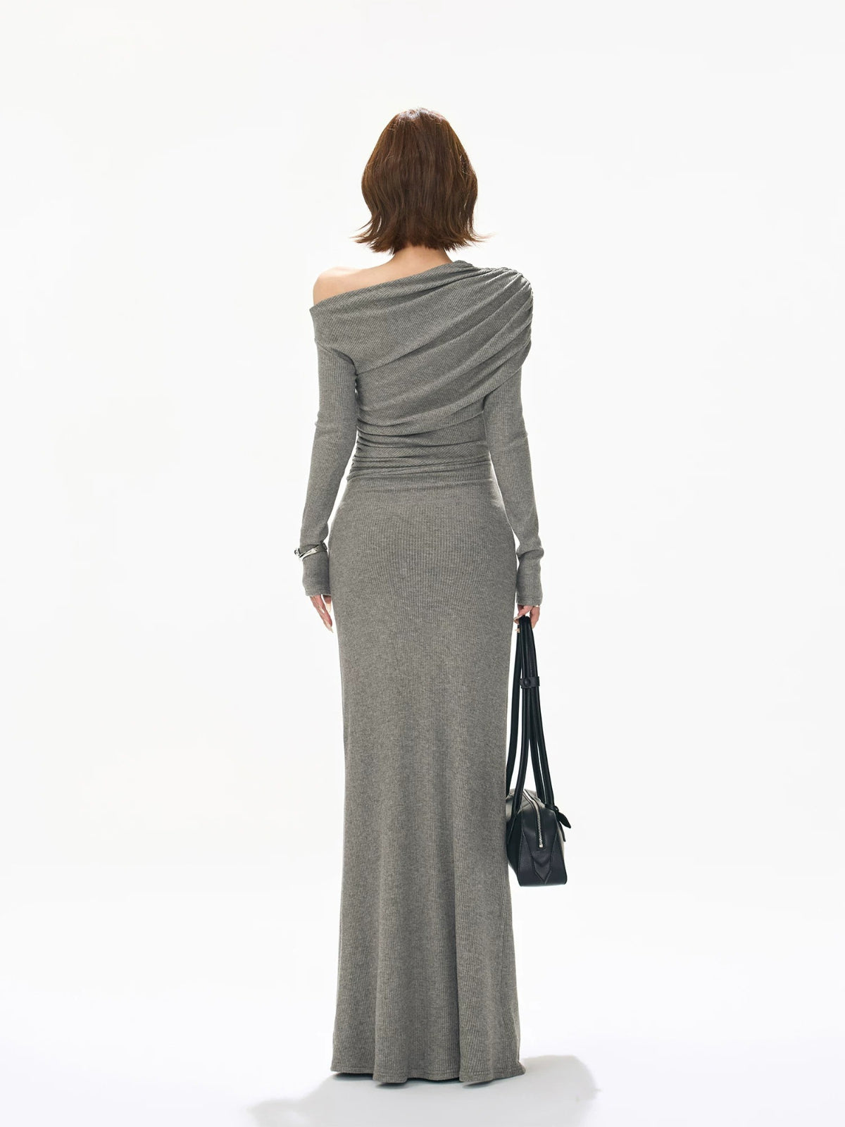 Ruched One-Shoulder Knit Dress