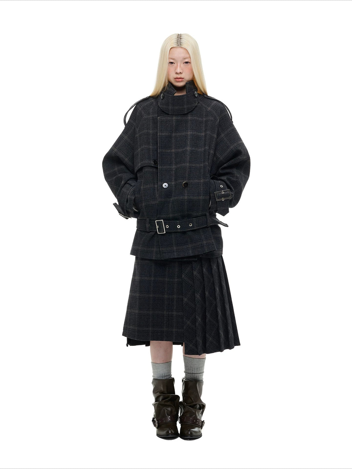 Vintage Plaid Wool Blend Jacket Set