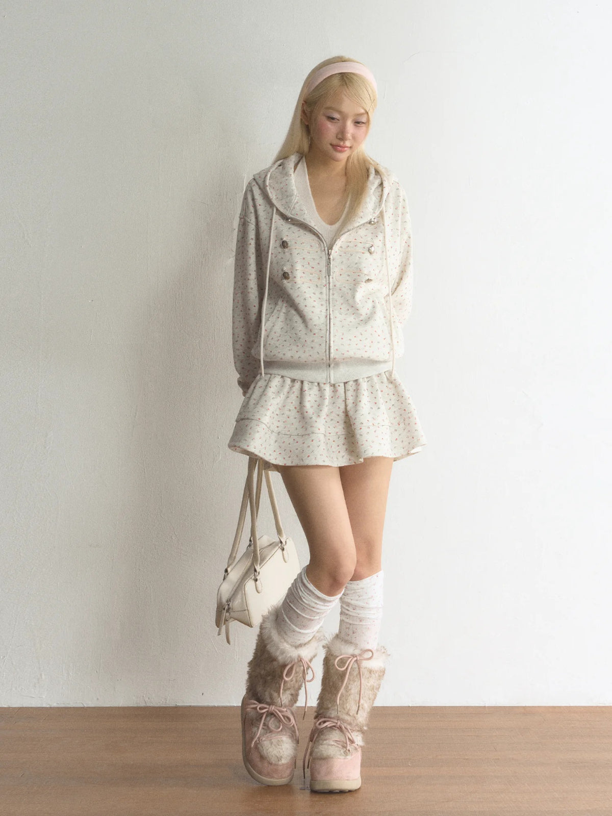 Floral Military Detail Zip-Up Hoodie