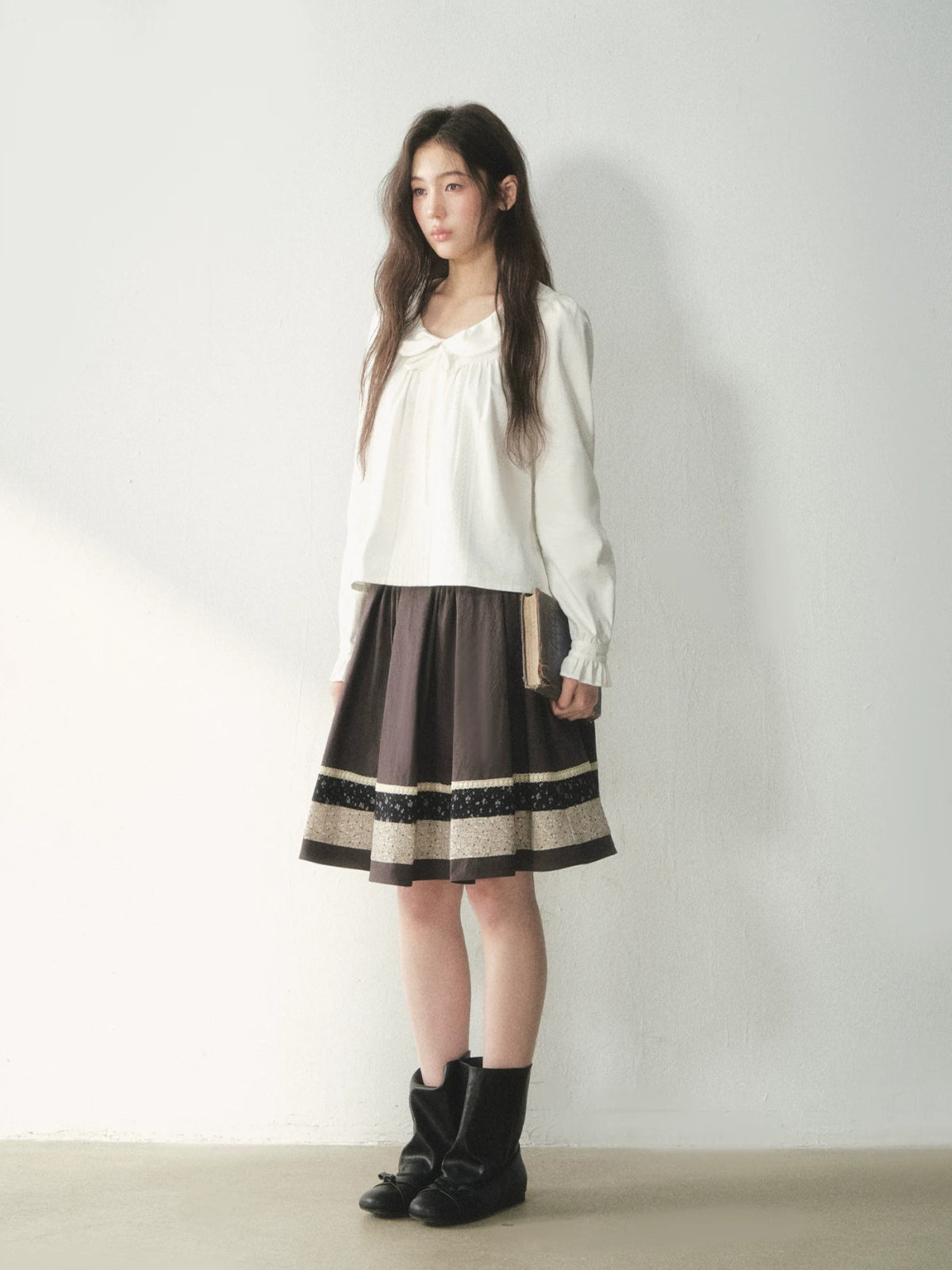 Floral Patchwork A-Line Midi Skirt