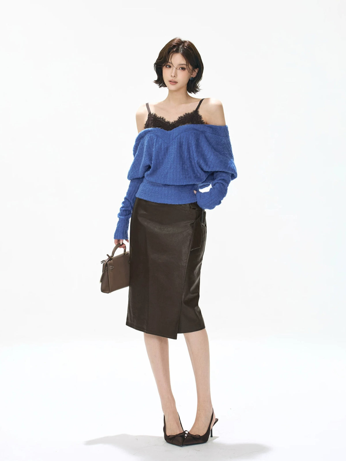 Amber Paneled Faux Leather Midi Skirt