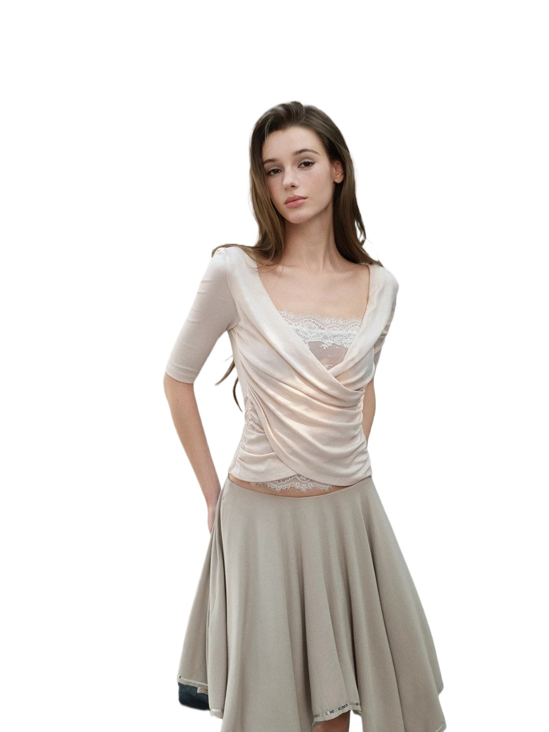 Cross Draped Lace Top