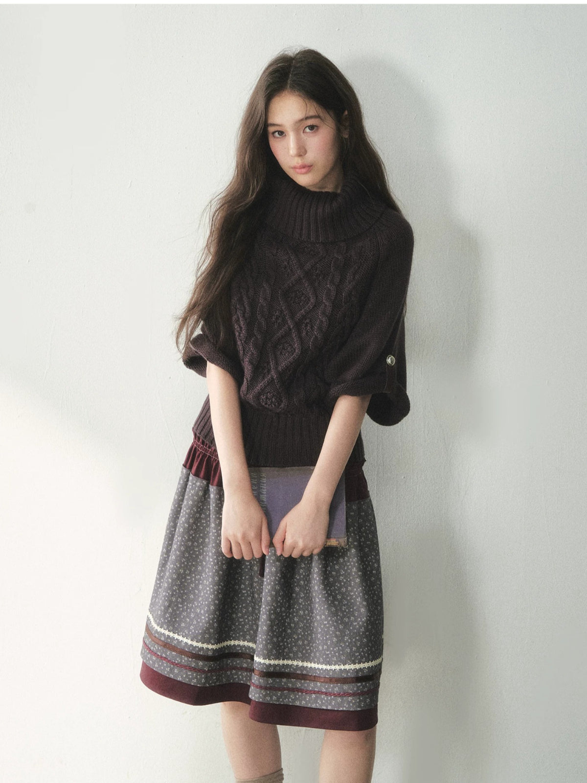 Cable Knit Turtleneck Cape Sweater