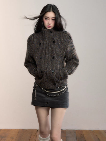 Colorfleck High-Neck Cardigan Jacket