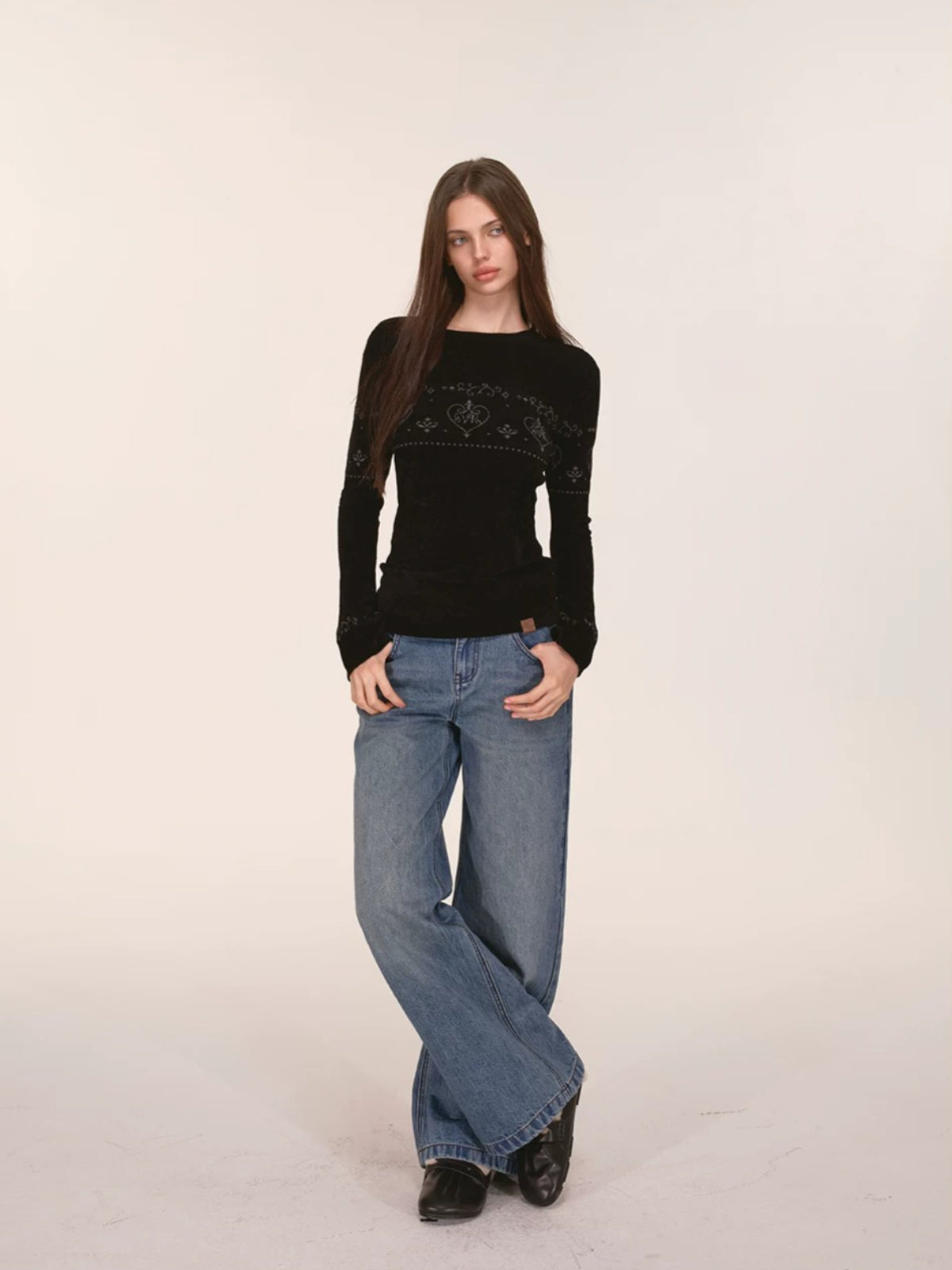 Heart Pattern Velvet Knit Sweater