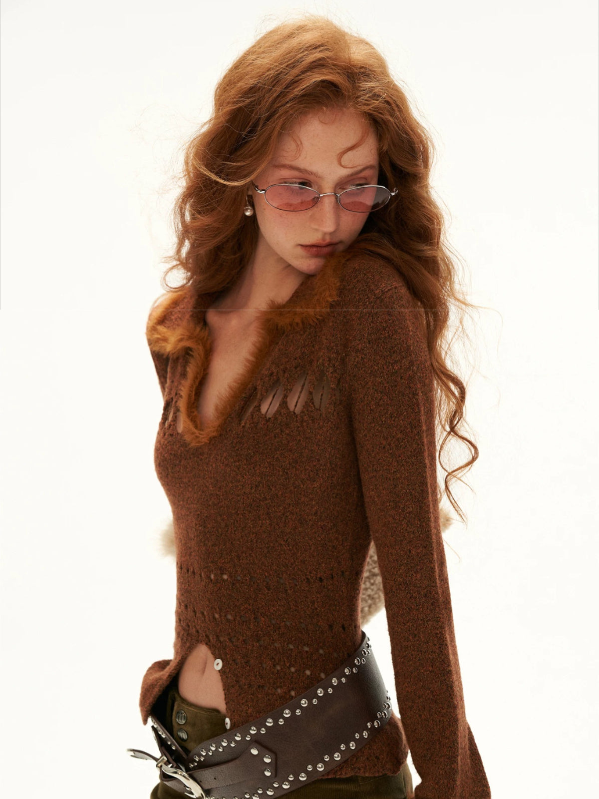 Recycled Airy Knit Collared Sweater