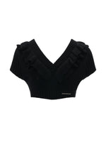 Soft Ruffle Trim V-Neck Cropped Knit Top