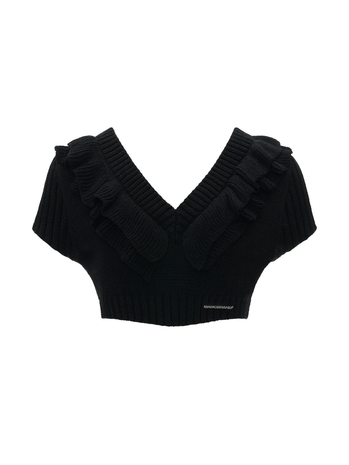 Soft Ruffle Trim V-Neck Cropped Knit Top