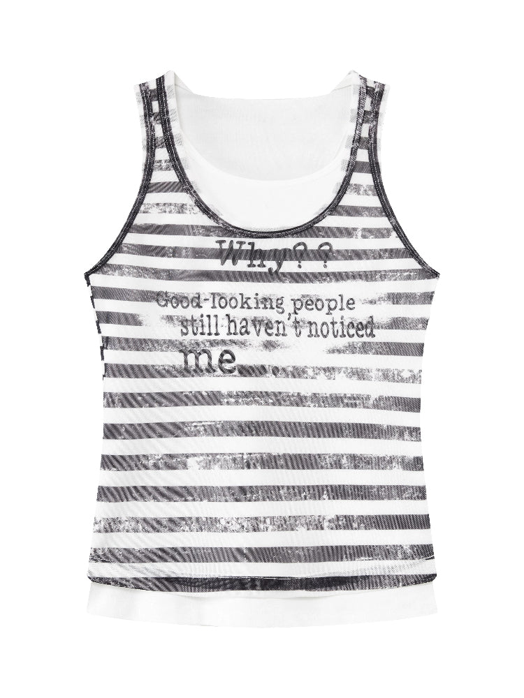 Striped Letter Print Tank