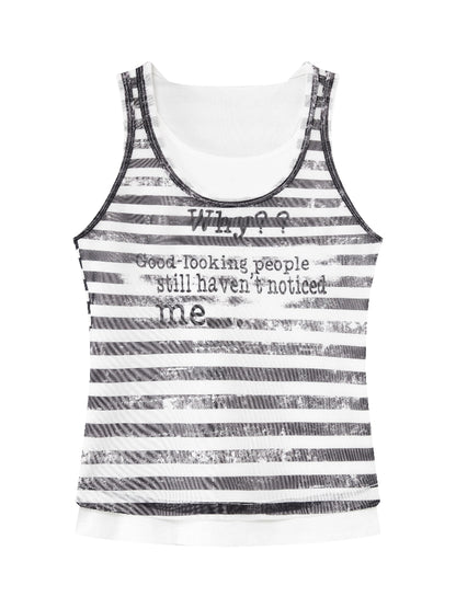 Striped Letter Print Tank
