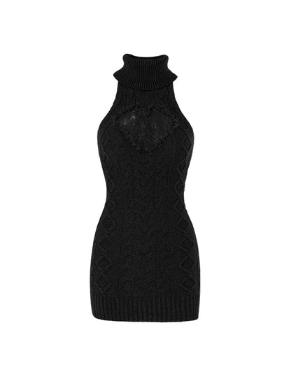 Cable Knit High-neck Dress