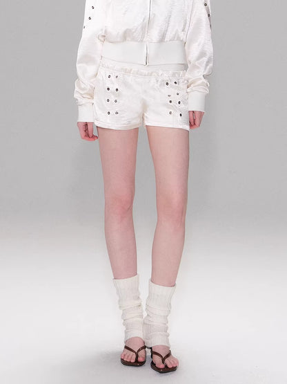 Satin Hoodie Shorts Set