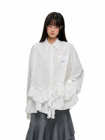Irregular Ruffle Stripe Long Shirt