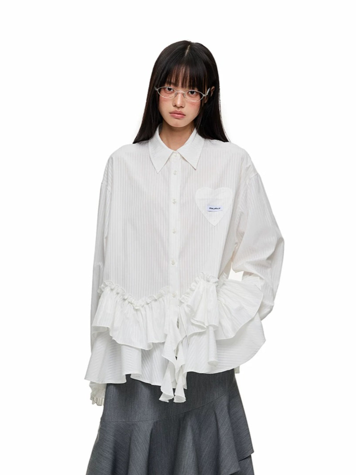 Irregular Ruffle Stripe Long Shirt
